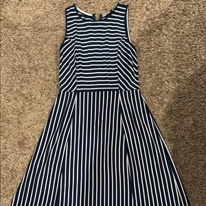 Banana Republic Navy and White Striped Midi Dress